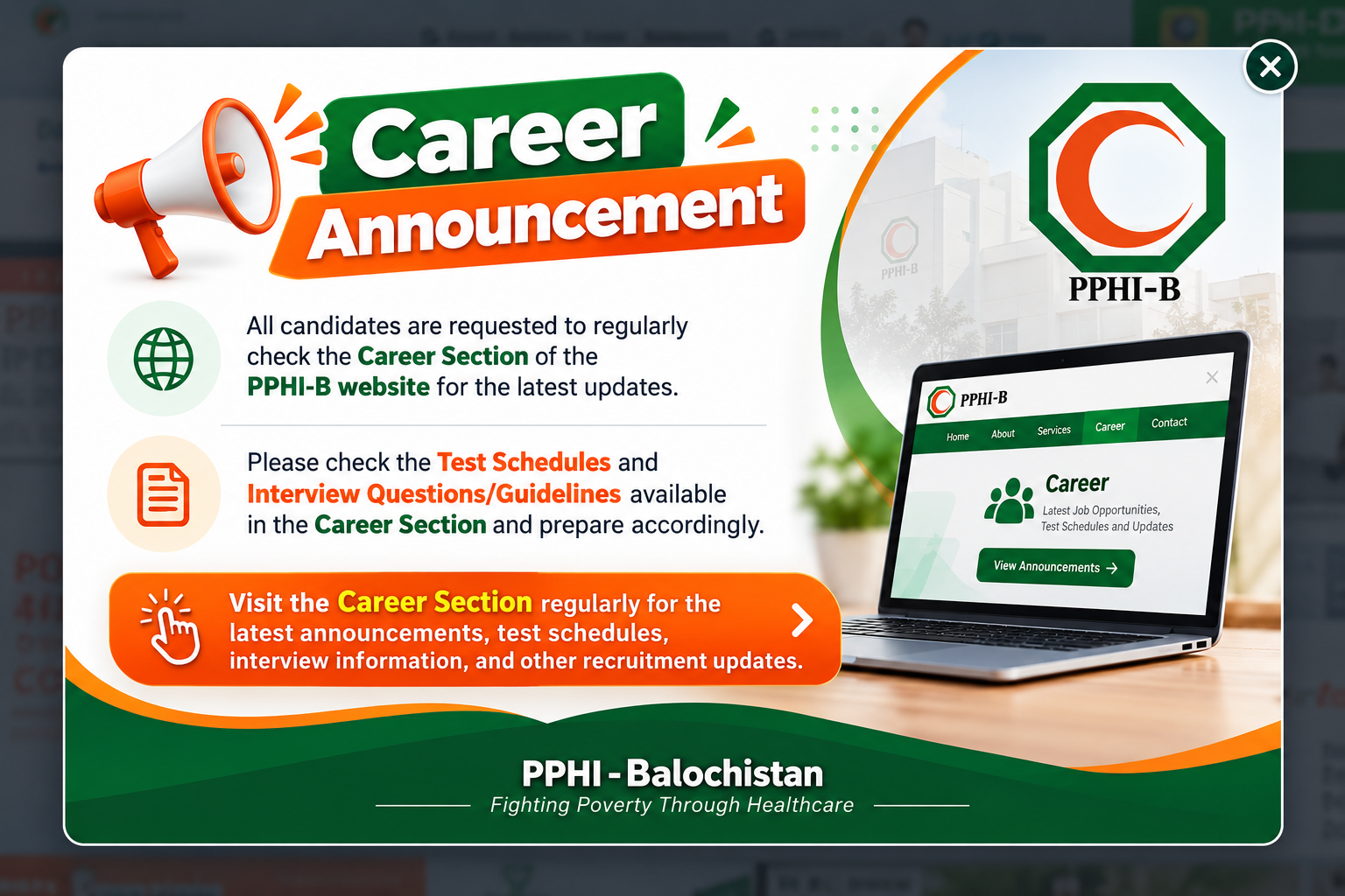 Career Announcement: Check the PPHI-B Career Section regularly for test schedules, interview questions, guidelines, and recruitment updates.